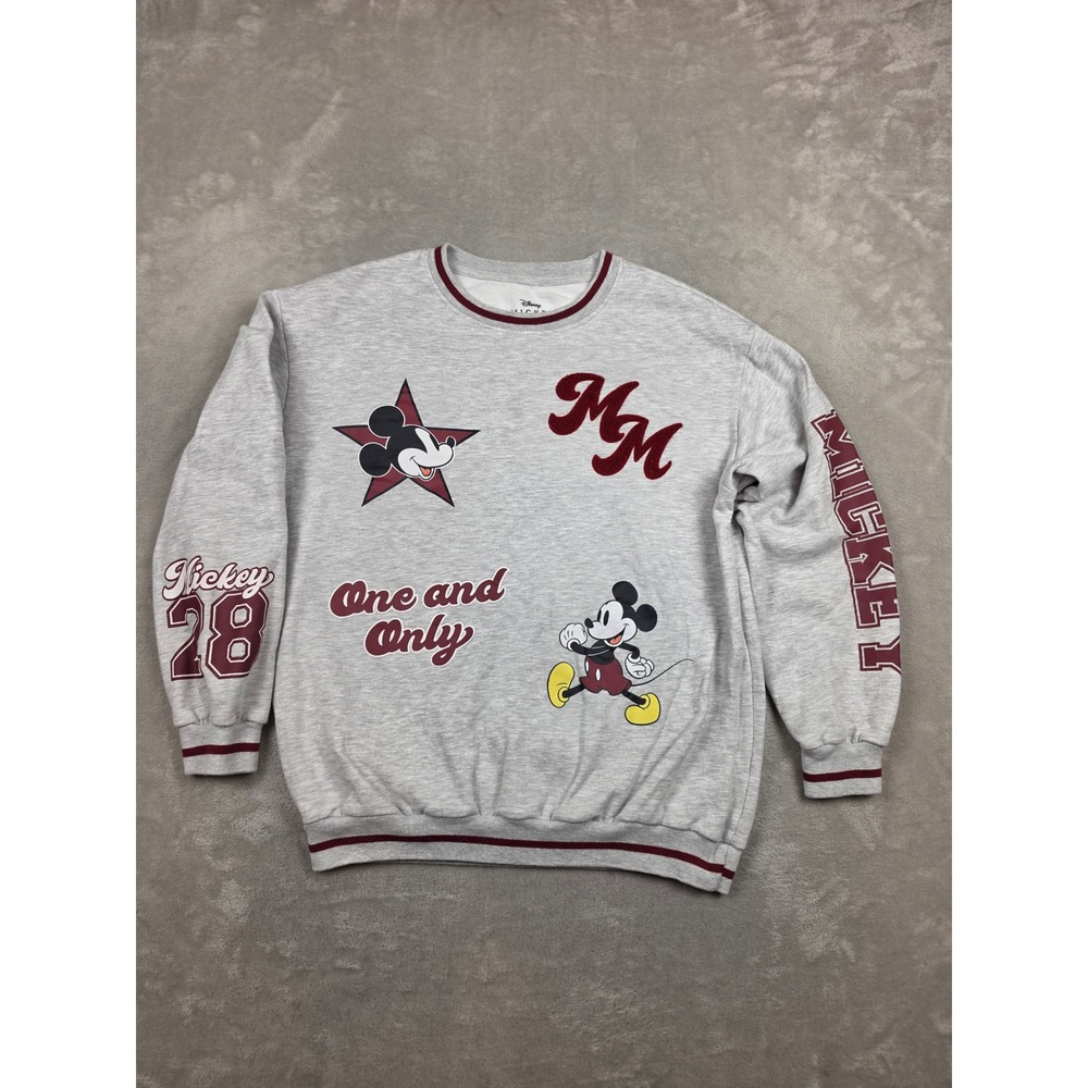 Disney Mickey Mouse Sweatshirt Women XL Gray Graphic Varsity Pullover